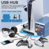 PS5/Slim/Pro Stand and Cooling Station with LED Controller Charging Station for PlayStation 5 Console, Controller Charger, Cooling Stand, PS5/Slim/Pro Skin Accessories Kit with 3 Level Cooler Fan