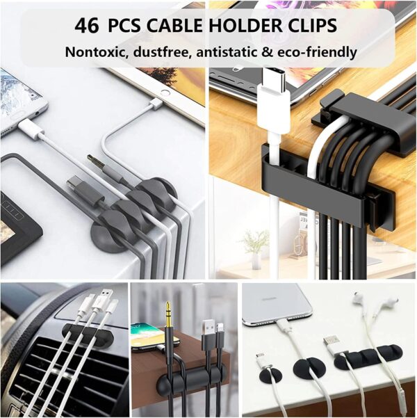 71KKVi55BmL._AC_SL1500_.jpg N NOROCME 192 PCS Cable Management Kit 4 Wire Organizer Sleeve,11 Cable Holder,35Cord Clips 10+2 Roll Cable Organizer Straps and 100 Fastening Cable Ties for Computer TV Under Desk, black,clear