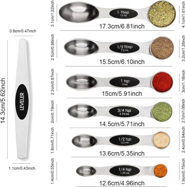 71KRW3bT7BL._AC_SL1500_.jpg Magnetic Measuring Spoons Set Stainless Steel with Leveler, Stackable Metal Tablespoon Measure Spoon for Baking, Cups and Spoon Set Kitchen Gadgets Apartment Essentials Fits in Spice Jars