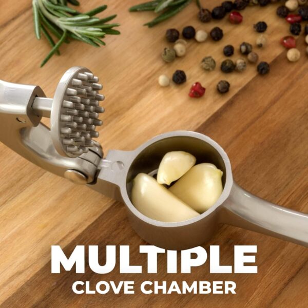 71KSkzQRkPL._AC_SL1500_.jpg Zulay Kitchen Premium Garlic Press Set - Rust Proof Professional Garlic Mincer Tool - Easy-Squeeze, Easy-Clean with Soft, Ergonomic Handle - Silicone Garlic Peeler & Brush (Silver)