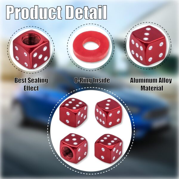 71L2LnkU80L._AC_SL1500_.jpg 4PCS Dice Style Tire Valve Stem Caps, with O Rubber Ring, Universal Aluminium Alloy Dustproof Tire Valve Stem Covers for Cars, SUV, Trucks, Bikes, Motorcycles, Bicycles(Red)