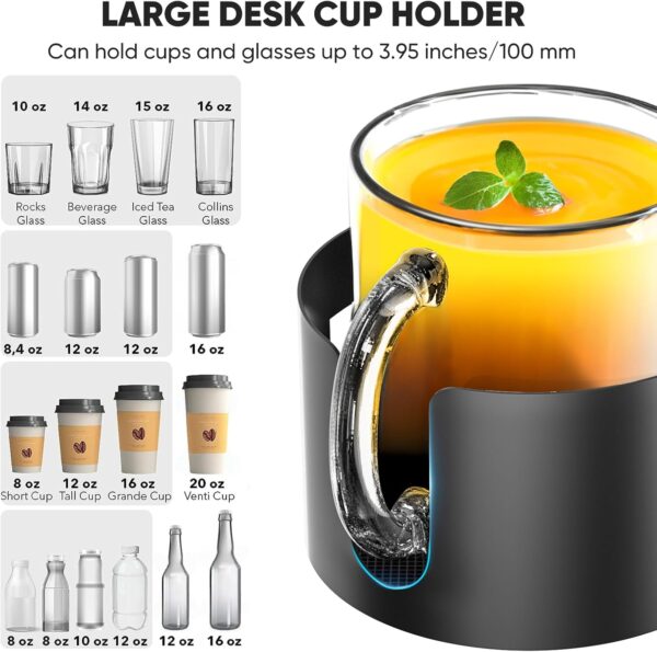 Upgraded Large Desk Cup Holder Clamp, OOKUU Anti-Spill Table Cup Holder, Metal Office & PC Gaming Desk Accessories, Compatible with Universal Cup, Bottles, Pencil Holder (Black)