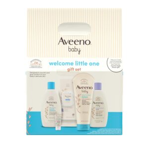 71LPU5J1OIL._SL1500_.jpg Aveeno Baby Welcome Little One Gift Set, Skincare Set with Nourishing Body Wash & Shampoo, Calming Bath Wash, All Over Wipes, Daily Moisturizing Lotion, & Balm, 5 Items