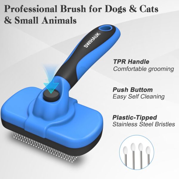 71LZPhpvoML._SL1500_.jpg Swihauk Self Cleaning Slicker Brush - Skin Friendly Deshedding Grooming Tool for Dogs & Cats, Suitable for Shedding & Haired Pets, with Pet Supplies Accessories, Blue