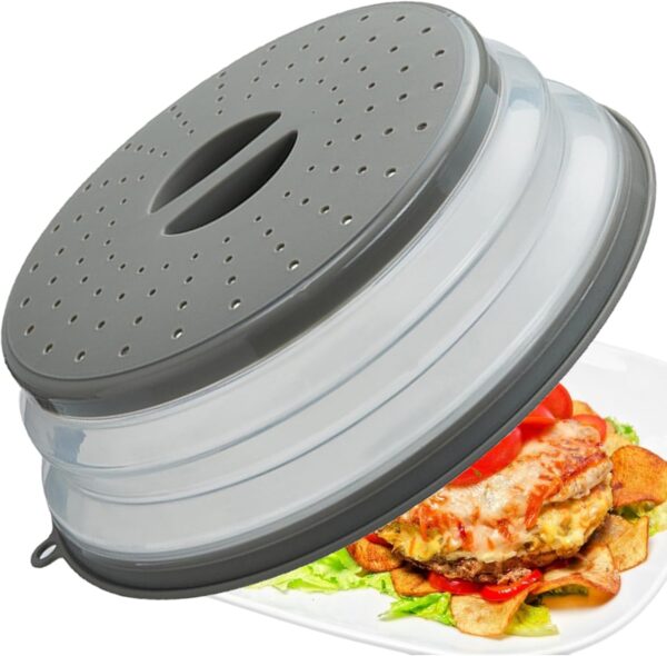 71LckwllHL._AC_SL1500_.jpg Microwave Splatter Cover Vented for Food, Splatter Guard & Colander Kitchen Gadget for Fruit Vegetables Microwave Plate Cover with Hook Hole,Dishwasher-Safe,BPA-Free Silicone & Plastic (1 Pack)