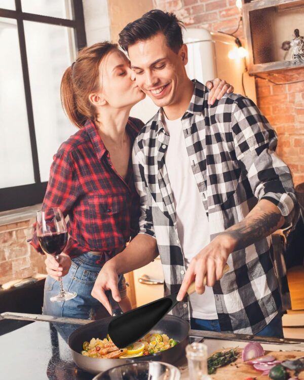 71MAX-2zs8L._AC_SL1500_.jpg Cooking Spoon for Nonstick Cookwares, Great for Cooking and Serving Sturdy BPA-Free Matte Silicone, Wood Handle Spoon for Mixing, Scoop, and Scrape (Black & Grey, 11.4 inch)