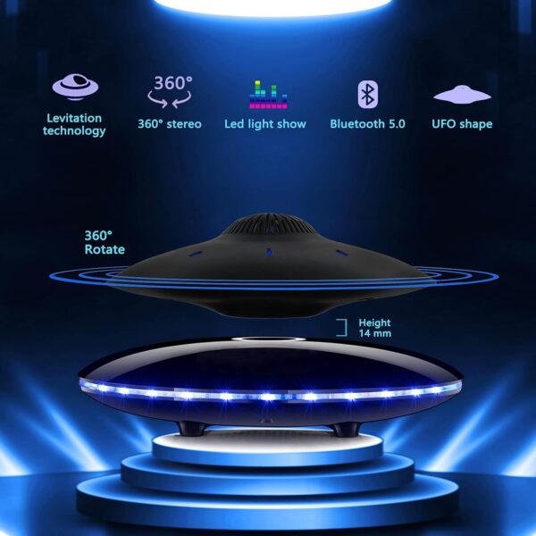 71MwQ3rY5QS._AC_SL1500_.jpg Magnetic Levitating Bluetooth Speaker, Levitating UFO Speakers with LED Lights, 360 Degree Rotation,Wireless Floating Speakers for Home Office Decor Cool Tech Gadgets,Creative Gifts