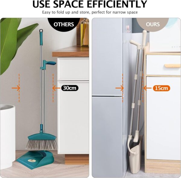 71NJxQG4f7L._AC_SL1500_.jpg Broom and Dustpan Set with Long Handle, Light Weight Stainless Steel Poles Stand Upright Dustpans with Broom Combo for Home Kitchen Office Pet Dog Hair, Brown & Beige Color, 1-Pack