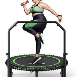 71NluolCU-L._AC_SL1500_.jpg BCAN BT2 450/550LBS Mini Rebounder Trampoline for Adults with Bar, Fitness Trampoline with Bungees, Adjustable Handle, Stable & Quiet, Indoor Outdoor, Whole-Body Workout & Relaxation at Home-40IN/48IN