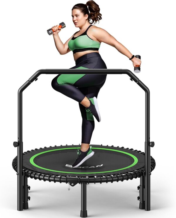 71NluolCU-L._AC_SL1500_.jpg BCAN BT2 450/550LBS Mini Rebounder Trampoline for Adults with Bar, Fitness Trampoline with Bungees, Adjustable Handle, Stable & Quiet, Indoor Outdoor, Whole-Body Workout & Relaxation at Home-40IN/48IN