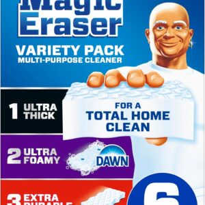 71OIWw8e7DL._AC_SL1500_.jpg Mr. Clean Magic Eraser Sponge, All Purpose Cleaner, Cleaning Scrubber, Kitchen, Bathroom, Shower, Oven, Cleaning Supplies, Variety Pack with 1 Ultra Thick, 2 Ultra Foamy, & 3 Extra Durable, 6ct