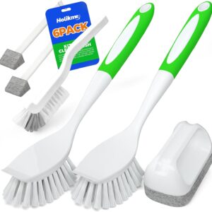 71OVV4wH3iL._AC_SL1500_.jpg Holikme 6 Pack Dish Brush with Handle Kitchen Cleaning Brush Set for Pot, Pan, Kitchen Sink (Green)