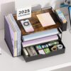 gianotter Wood Desk Organizers and Accessories with File Holder, 4-Tier Desk Accessories & Workspace Organizers with Drawer and Pen Holder, Desk Reference Organizer (Wood)