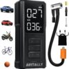 Tire Inflator Portable Air Compressor - 5200mAh 150PSI Quickly Inflate Portable Air Pump for Car Tires/Bike/Basketball with LED Large Dual Screen, Pressure Gauge & Auto Shut-Off