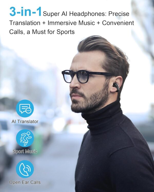 71PkL8QqwL._AC_SL1500_.jpg AI Translation Earbuds Real Time - 144 Languages & Accents Audifonos Traductores Inglés Español, 3 in 1 Wireless Language Device Translator Earbuds for Business Learning Travel,Classic Black