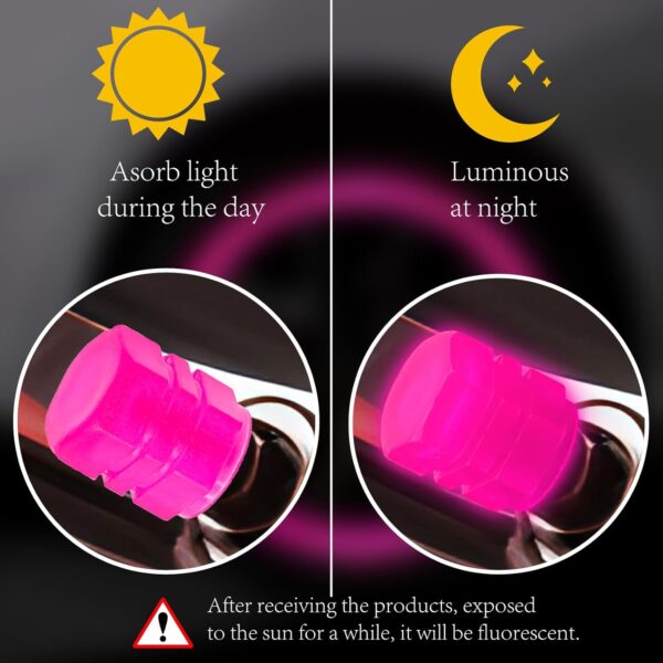 4PCS Fluorescent Tire Valve Stem Caps, Luminous Car Tire Air Cap, Corrosion Resistant Leak-Proof Wheel Valve Cover, Universal for Cars, Trucks, Bikes, Motorcycles, Bicycles(Pink)