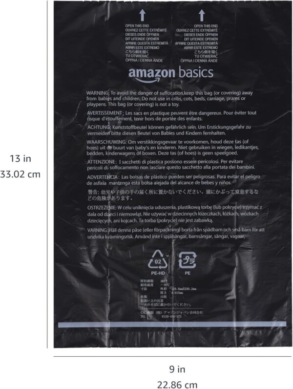 71PuEAP9C4L._AC_SL1500_.jpg Amazon Basics Dog Poop Leak Proof Bags with Dispenser and Leash Clip, Unscented, 13" x 9", 900 Count (60 Rolls)