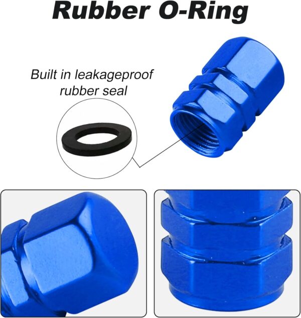 71Q1fvZ7apL._AC_SL1500_.jpg alpmosn Aluminum Tire Stem Valve Caps Wheel Valve Covers Car Dustproof Tire Cap Cover Accessories, Universal for SUV, Car, Bike and Motorcycle, Hexagon Shape (4PCS Blue)