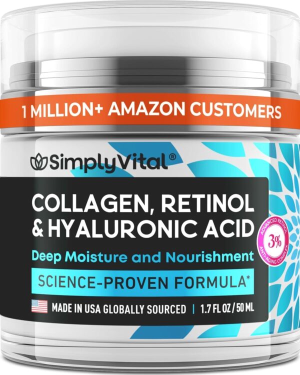 71QUhymN-3L._SL1500_.jpg Anti-Aging Face Moisturizer with Retinol, Collagen & Hyaluronic Acid - Made in USA - Moisturizer Face Cream for Women & Men - Firming & Hydrating Neck Cream - Day & Night Skin Care - 1.7 fl oz