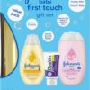 Johnson's First Touch Baby Essentials Gift Set with Body Wash & Shampoo, Body Lotion, & Zinc Oxide Diaper Rash Cream for Baby's Delicate Skin, Hypoallergenic, No Parabens or Dyes, 3 Items