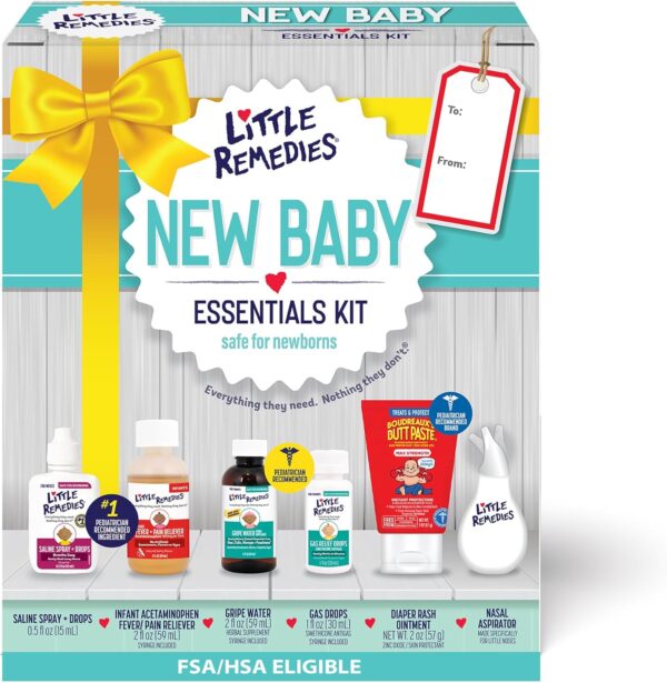71R8abXaXoL._AC_SL1500_.jpg Little Remedies New Baby Essentials Kit with Saline Nasal Spray, Diaper Rash Cream, Gas Relief Drops, Gripe Water & More, Safe for Newborns
