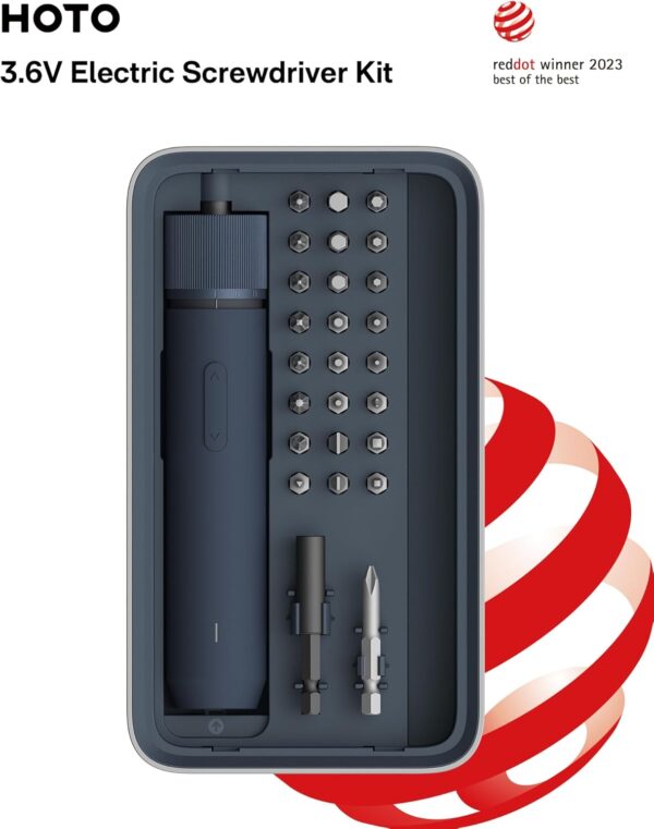 HOTO 25-Piece Upgraded Electric Screwdriver Kit, 1/4'' Hex, Magnetic Lid, 1500mAh Rechargeable Cordless Screwdriver, LED Light, Ideal for Furniture Assembly, Home Repair & Garage Projects