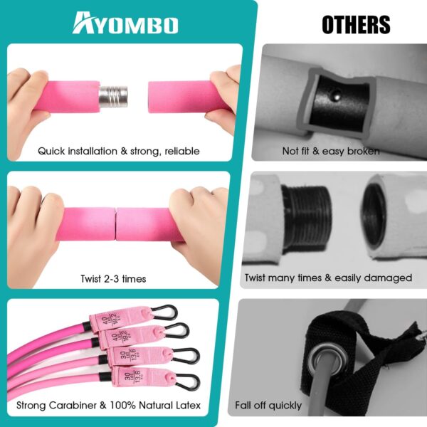 71RfPmM10QL._AC_SL1500_.jpg Ayombo Pilates Bar Kit with Resistance Bands, Pilates Workout Equipment for Legs, Hip, Waist, Arm, Squats Exercise Equipment for Home Workouts, Adjustable 3-Section Pilates Bar Kit for Women & Men