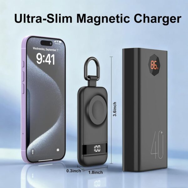 71Rllw412L._AC_SL1500_.jpg Portable Charger for Apple Watch, 2500mAh & Digital Display – Magnetic Fast Charging iWatch Charger for Travel & Keychain Use – Works with Apple Watch Series (Black)