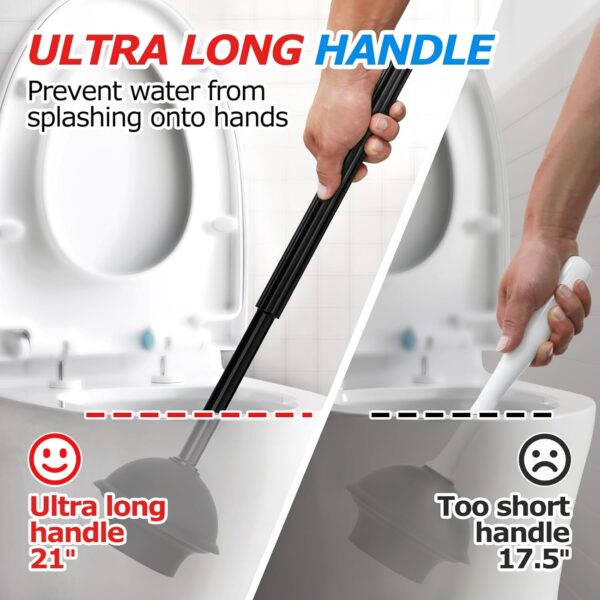 FORASTO 2 in 1 Toilet Plunger and Brush Set，Extended Handle Plunger，Toilet Bowl Brush Plunger Set, Bathroom Cleaning Tools ，Toilet Brush Plunger Combo，Cleaning Brush，Bathroom Cleaning Supplies