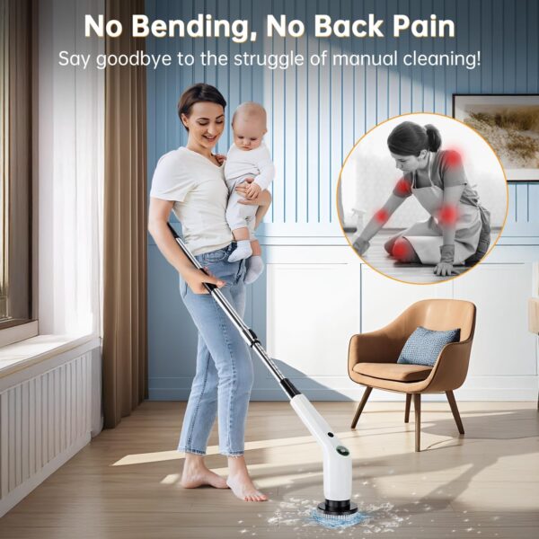 71Rt8UlEMyL._AC_SL1500_.jpg PUFTEM Electric Spin Scrubber, Cordless Shower Scrubber with 8 Scrub Brush, 2 Speed with Adjustable Extension Handle, Battery Level Display, Power Scrubber for Bathroom Bathtub Tile Floor (Black)
