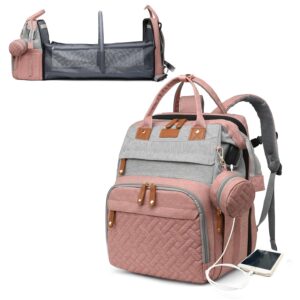 71SCFfcuGAL._SL1500_.jpg Astro alan Baby Diaper Bags with Changing Station, Waterproof Diaper Bag Backpack for Moms Dads with USB Charging Port, Baby Shower Gifts, Large Capacity diaper backpack, Grey Pink