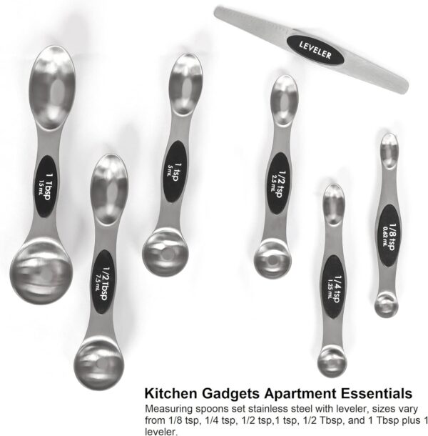 71SGax-63PL._AC_SL1500_.jpg Magnetic Measuring Spoons Set Stainless Steel with Leveler, Stackable Metal Tablespoon Measure Spoon for Baking, Cups and Spoon Set Kitchen Gadgets Apartment Essentials Fits in Spice Jars