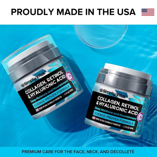 71T6-R4H5hL._SL1500_.jpg Anti-Aging Face Moisturizer with Retinol, Collagen & Hyaluronic Acid - Made in USA - Moisturizer Face Cream for Women & Men - Firming & Hydrating Neck Cream - Day & Night Skin Care - 1.7 fl oz