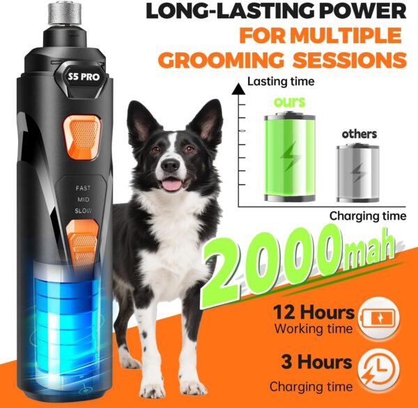 71TNxsspQRL._AC_SL1500_.jpg Whisper Quiet Dog Nail Grinder with 4 LED Lights, Safe & Stress-Free for Sensitive Dogs Cats of All Breeds & Sizes, 3 Grinding Bits, 3-Speed, Pet Nail Trimmers, Rechargeable Painless Grooming Kit