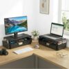ECOLOVI Desk Organizer and Accessories, 2-Tier Computer Monitor Stand Rise with Storage Drawer & 2 Pen Holders, Laptop & Printer Stand for Desktop, Workspace Organizers for Office Supplies (Black)