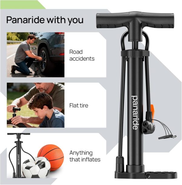 71UHvV0FNL._AC_SL1500_.jpg Bike Pump Floor, Advanced Bike Tire Inflator, Bicycle Hand Air Pump with Dual Presta and Schrader Valves, Handheld Pump, Suitable for Road and Mountain Bikes, Baby Stroller, Balls