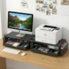 ECOLOVI Desk Organizer and Accessories, 2-Tier Computer Monitor Stand Rise with Storage Drawer & 2 Pen Holders, Laptop & Printer Stand for Desktop, Workspace Organizers for Office Supplies (Black)