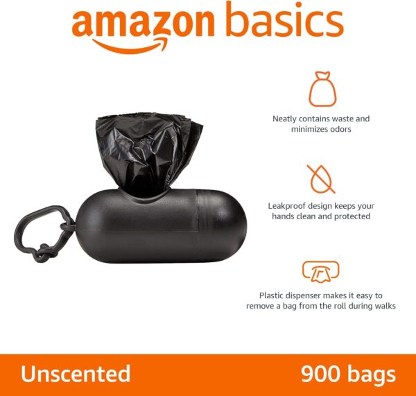 71Uz1lv-weL._AC_SL1500_.jpg Amazon Basics Dog Poop Leak Proof Bags with Dispenser and Leash Clip, Unscented, 13" x 9", 900 Count (60 Rolls)