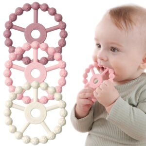 71V2sGR1TqL._SL1500_.jpg 3 Pack Ring Teether Baby Infant Toys, Baby Essentials, Silicone Teething Ring Toys for Babies 0-6 Months, Seposeve Toddler Teethers 6-12 Months 12-24 Months, Infant Teething Relief, Purple Pink White