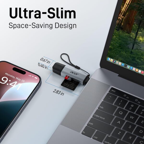 71VzA26DeXL._AC_SL1500_.jpg acer SD Card Reader USB C, Dual Slots USB 3.0 Type C to Micro SD Card Adapter, Memory Card Reader for MicroSD, SDHC, SDXC, Compatible with Laptop, PC, iPhone16/15, MacBook Pro/Air, iPad Pro, Android