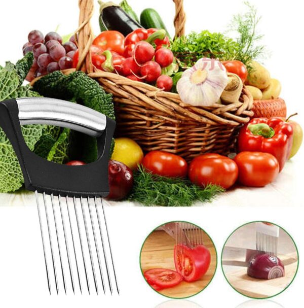 71W8dfmQqPL._AC_SL1500_.jpg Stainless Steel Onion Holder for Slicing,Onion Slicer Holder,Onion Cutter for Slicing of Onions,Tomatoes,Avocados,Eggs and Other Vegetables,KItchen Utensils