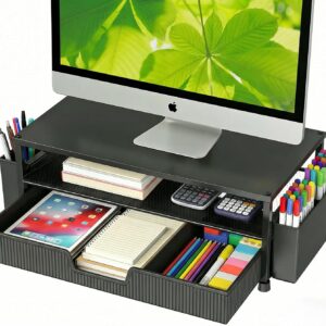 71WE0xYRs-L._AC_SL1500_.jpg ECOLOVI Desk Organizer and Accessories, 2-Tier Computer Monitor Stand Rise with Storage Drawer & 2 Pen Holders, Laptop & Printer Stand for Desktop, Workspace Organizers for Office Supplies (Black)