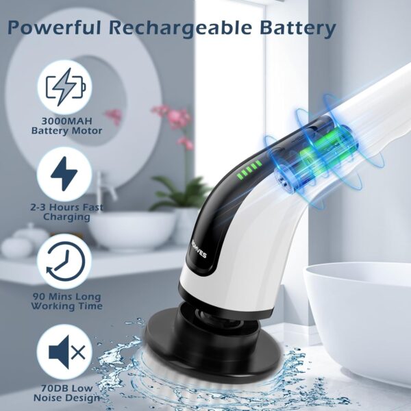71WLVU23oIL._SL1500_.jpg Bomves Electric Spin Scrubber, Cordless Cleaning Brush Scrubber for Home, 8 Replaceable Brush Heads-90Mins Work Time, 3 Adjustable Size, 2 Speeds for Bathroom Shower Bathtub Glass Car