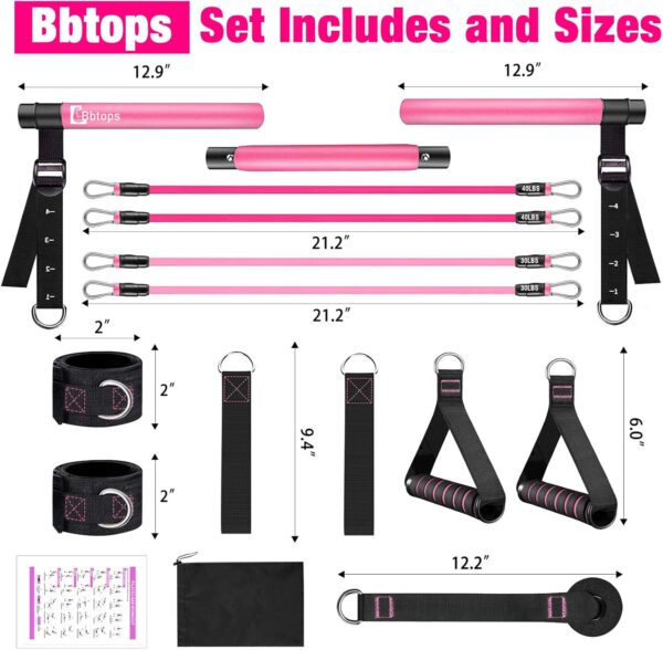 Bbtops Pilates Bar Kit with Resistance Bands,Pilates Bar with Stackable Bands Workout Equipment for Legs,Hip,Waist and Arm,Exercise Fitness Equipment for Women & Men Home Gym Yoga Pilates