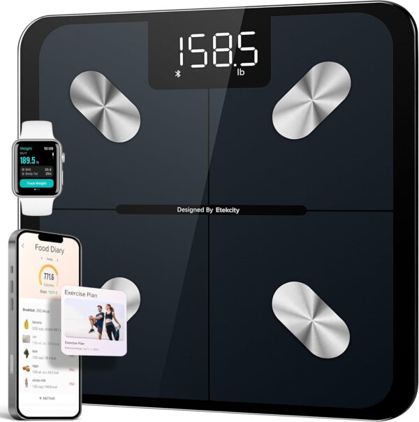71XIV9FM8HL._AC_SL1500_.jpg Etekcity Smart Scale for Body Weight, FSA&HSA Eligible, Bathroom Digital Weighing Scale with BMI, Body Fat, Muscle Mass, Accurate Bluetooth Home User Health Equipment Sync Apps, LED, Tempered glass