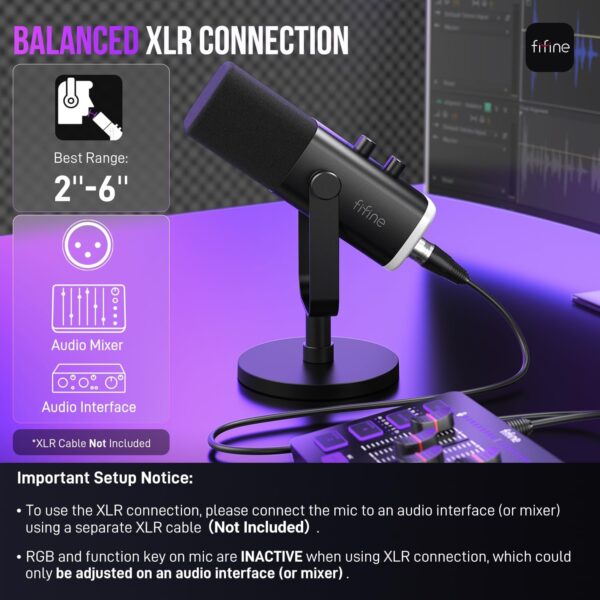 FIFINE USB/XLR Dynamic Microphone for Podcast Recording, PC Computer Gaming Streaming Mic with RGB Light, Mute Button, Headphones Jack, Desktop Stand, Vocal Mic for Singing YouTube-AmpliGame AM8