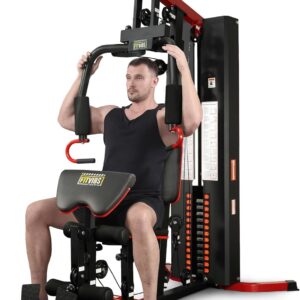 71YT6SiSrZL._AC_SL1500_.jpg Fitvids Home Gym Equipment, Multifunctional Full Body Workout Weight Machine Station with Weight Stack, All in One Exercise Equipment with Pulley System & Seated Rowing for Home Gym Strength Training