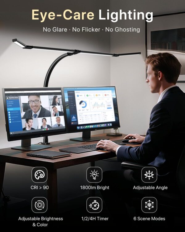 71Yc2m68iL._AC_SL1500_.jpg ONEMIX 42" LED Desk Lamp with Clamp, Architect Desk Light with Remote, Adjustable 4-Segment Bar, 1800LM Bright, Eye-Caring Desk Lamp for Home Office, Reading, Study, Dual Monitors, Workbench(Black)