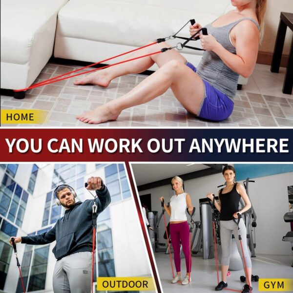 WHATAFIT Resistance Bands, Exercise Bands, Workout Bands with Handles, Door Anchor and Ankle Straps, 5 Resistance Levels Fitness Bands for Strength Training, Physical Therapy, and Home Gym Equipment
