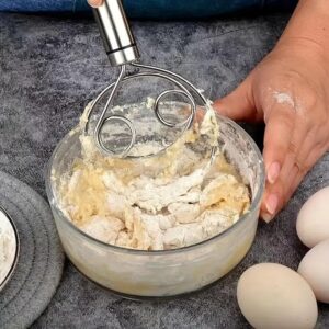 71ZIqcn2MsL._AC_.jpg 1pc Dough Mixer, Stainless Steel Handheld Bread Whisk,Dough Scraper, Double Hole Quick Mixing Tool ForCooking, Stirring, Egg Beating, Kitchen Gadget BakingTool For Restaurant, Food Truck, Bakery